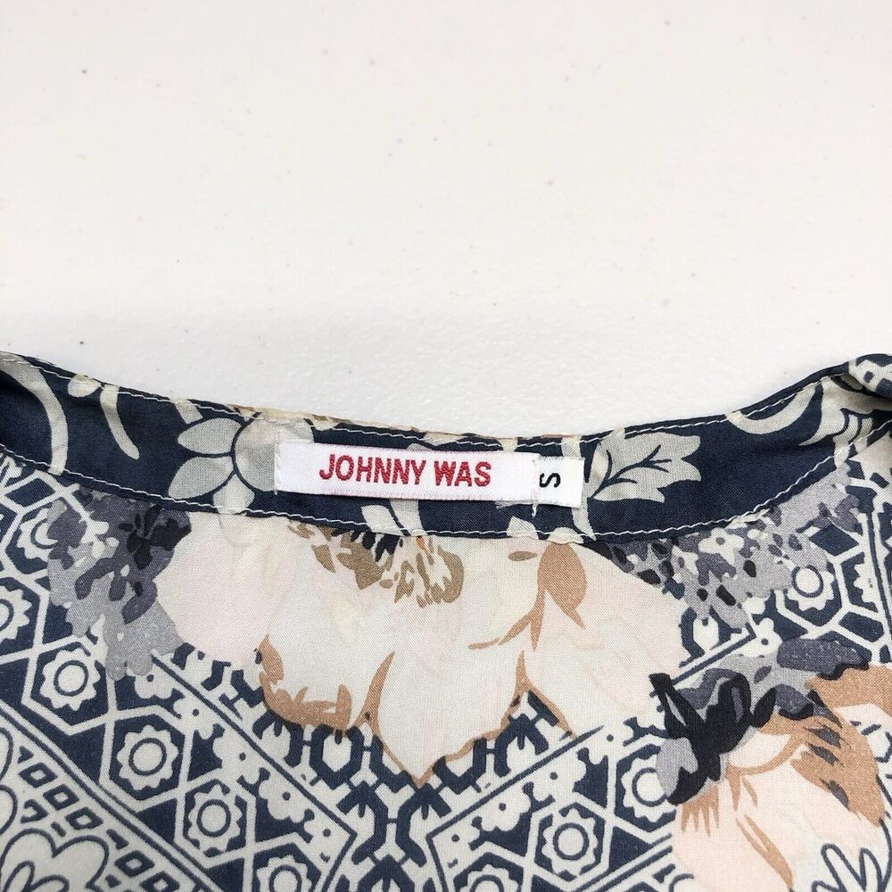 Johnny Was Laite Kimono Silk Top Blue Floral Oversized Small - Picture 2 of 7